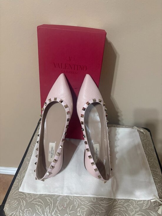Valentino Garavani Shoes - Valentino Garavani Rockstud Ballet Flats Pink Leather Size 37